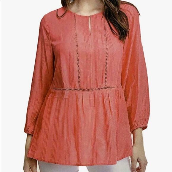 Fever coral pink 3/4 sleeves lightweight blouse top size M - Picture 1 of 11